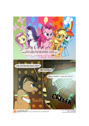 Size: 3541x5016 | Tagged: safe, artist:gashiboka, applejack, doctor whooves, fluttershy, pinkie pie, rainbow dash, rarity, time turner, earth pony, pegasus, pony, unicorn, comic:recall the time of no return, g4, comic, doctor who, elements of harmony, onomatopoeia, patreon, patreon logo, remane five, tardis, tardis console room, tardis control room, the doctor