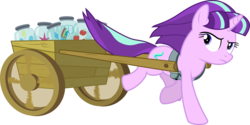 Size: 6000x2988 | Tagged: safe, artist:concordisparate, starlight glimmer, pony, unicorn, g4, the cutie map, applejack's cutie mark, cart, cutie mark, female, frown, glare, jar, looking back, mare, pinkie pie's cutie mark, rainbow dash's cutie mark, rarity's cutie mark, running, s5 starlight, simple background, solo, stolen cutie marks, transparent background, twilight's cutie mark, vector, windswept mane