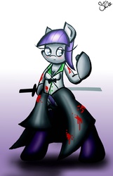 Size: 900x1400 | Tagged: safe, artist:lennonblack, boulder (g4), maud pie, earth pony, semi-anthro, g4, arm hooves, blood, breasts, clothes, cosplay, costume, female, high school of the dead, katana, saeko busujima, solo, sword, weapon