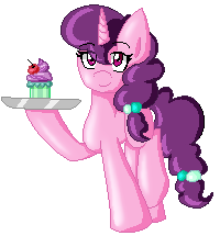 Size: 200x215 | Tagged: safe, artist:blairchan231, sugar belle, g4, cupcake, female, pixel art, solo, tray