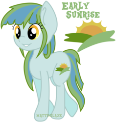 Size: 898x948 | Tagged: safe, artist:matteglaze, oc, oc only, oc:early sunrise, earth pony, pony, adoptable, cute, cutie mark, female, mare, reference sheet, simple background, solo, transparent background