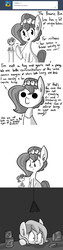 Size: 726x2904 | Tagged: safe, artist:tjpones, oc, oc only, oc:brownie bun, earth pony, pony, horse wife, ask, brownie bun without her pearls, existential crisis, monochrome, peanut butter, philosophy, solo, toy, tumblr