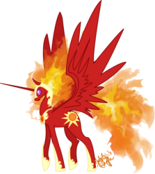 Size: 1600x1793 | Tagged: safe, artist:emeralddarkness, nightmare star, princess celestia, alicorn, pony, g4, female, mane of fire, mare, nightmare, simple background, solo, transparent background