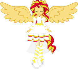Size: 11084x9888 | Tagged: dead source, safe, artist:birdalliance, sunset shimmer, angel, equestria girls, g4, my past is not today, absurd resolution, angelic, beautiful, clothes, daydream shimmer, dress, female, high heel boots, hilarious in hindsight, ponied up, simple background, solo, sunset shimmer is god, transparent background, vector, winged humanization, wings