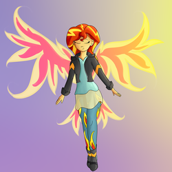 Size: 990x990 | Tagged: safe, artist:tjpones, sunset shimmer, equestria girls, g4, my past is not today, female, fiery shimmer, fiery wings, flying, graceful, smiling, solo, sunset phoenix