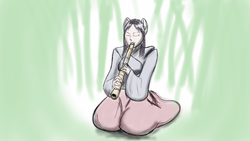 Size: 1920x1080 | Tagged: safe, artist:sdf1jjak, derpibooru exclusive, maud pie, earth pony, anthro, g4, female, flute, human facial structure, japanese, musical instrument, shakuhachi, sketchbook app, solo, tablet drawing