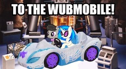 Size: 540x298 | Tagged: safe, dj pon-3, octavia melody, vinyl scratch, g4, bassmobile, batcave, batman, batmobile, car, female, irl, photo, toy, wub, wubmobile