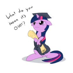 Size: 1200x1200 | Tagged: dead source, safe, artist:alloco, twilight sparkle, g4, adorkable, clothes, crying, cute, diploma, dork, female, graduation, purple smart, scroll, simple background, solo, twiabetes