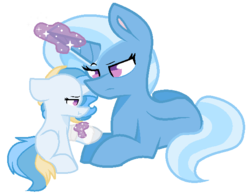 Size: 626x483 | Tagged: safe, artist:katiekat2002, trixie, oc, oc:drocell, pony, unicorn, g4, female, mare, offspring, parent:prince blueblood, parent:trixie, parents:bluetrix