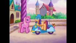 Size: 960x540 | Tagged: safe, screencap, pinkie pie (g3), scootaloo (g3), g3, meet the ponies, scootaloo's outdoor play party, scooter