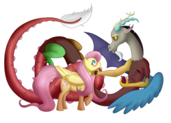 Size: 900x643 | Tagged: safe, artist:nivimonster, discord, fluttershy, g4, blushing, female, male, realistic heart, ship:discoshy, shipping, straight