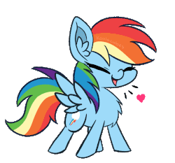 Size: 2320x2160 | Tagged: safe, artist:amberlea-draws, rainbow dash, pegasus, pony, g4, animated, chest fluff, cute, dashabetes, ear fluff, eyes closed, female, flapping, fluffy, heart, high res, open mouth, simple background, smiling, smirk, solo, spread wings, transparent background, weapons-grade cute