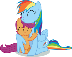 Size: 7009x5519 | Tagged: safe, artist:exe2001, rainbow dash, scootaloo, g4, absurd resolution, hug, scootalove, simple background, transparent background, vector