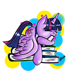 Size: 2000x2000 | Tagged: safe, artist:drauguzislt, twilight sparkle, alicorn, pony, g4, adorkable, book, bubble, cute, dork, eyes closed, female, high res, hug, mare, signature, solo, twilight sparkle (alicorn)