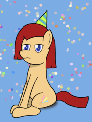 Size: 750x1000 | Tagged: safe, artist:the-skullivan, oc, oc only, oc:rock candy, confetti, hat, newbie artist training grounds, offspring, party hat, solo