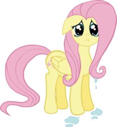 Size: 900x968 | Tagged: safe, artist:yukas-armstrong, fluttershy, pegasus, pony, g4, crying, female, floppy ears, puddle, simple background, solo, teary eyes, transparent background, wet mane