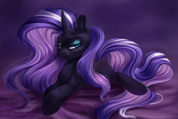 Size: 3000x2000 | Tagged: safe, artist:amishy, nightmare rarity, pony, unicorn, g4, blank flank, butt blush, female, high res, lying down, mare, missing cutie mark, prone, slit pupils, solo, spank mark, whip marks