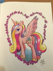 Size: 960x1280 | Tagged: safe, artist:tsitra360, princess cadance, g4, butt, commission, female, looking at you, looking back, plot, smiling, solo, spread wings, traditional art