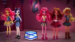 Size: 1675x944 | Tagged: safe, edit, applejack, fluttershy, pinkie pie, rarity, sunset shimmer, equestria girls, g4, my little pony equestria girls: friendship games, commercial, female, irl, israel, israelcube, jewish physics, photo, polandball, toy