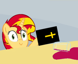 Size: 275x225 | Tagged: safe, sunset shimmer, pony, unicorn, g4, bible, pure unfiltered evil, smiling, wine