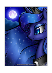 Size: 800x1133 | Tagged: safe, artist:burning-heart-brony, princess luna, g4, cloud, female, glitter, moon, night, solo