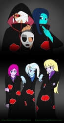 Size: 648x1232 | Tagged: safe, artist:estevangel, fuchsia blush, lavender lace, trixie, oc, oc:silvernaqua, equestria girls, g4, akatsuki, crossover, female, naruto, sharingan, trixie and the illusions