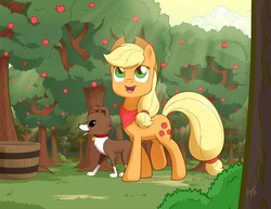 Size: 1024x791 | Tagged: safe, artist:sycotei-b, applejack, winona, g4, bandana