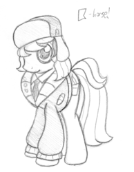 Size: 688x887 | Tagged: safe, artist:midwestbrony, march gustysnows, g4, clothes, coat, female, hat, monochrome, solo, traditional art, ushanka