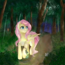 Size: 1000x1000 | Tagged: safe, artist:behappy8822, fluttershy, g4, female, forest, solo
