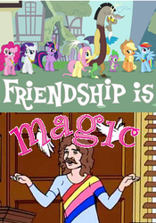 Size: 247x353 | Tagged: safe, applejack, discord, fluttershy, pinkie pie, rainbow dash, rarity, spike, twilight sparkle, g4, keep calm and flutter on, adult swim, cartoon network, harvey birdman, mane seven, mane six, picture for breezies