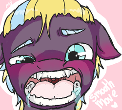 Size: 664x600 | Tagged: safe, artist:sexygoatgod, oc, oc only, oc:smooth move, pony, close-up, drool, human teeth, maw, mawshot, mouth, solo