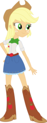 Size: 1080x2790 | Tagged: safe, artist:sketchmcreations, applejack, equestria girls, g4, boots, clothes, cowboy boots, cowboy hat, denim skirt, female, freckles, hand on hip, hat, inkscape, simple background, skirt, solo, stetson, transparent background, vector