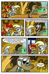 Size: 1265x1920 | Tagged: safe, artist:joeywaggoner, derpy hooves, doctor whooves, time turner, oc, oc:tick tock, pony, g4, comic, crying, doctor who, male, stallion, tardis, tardis console room, tardis control room, tears of pain, the doctor, time out with doctor whooves, tumblr comic