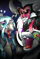 Size: 1000x1500 | Tagged: safe, artist:sapsdrow, king sombra, lord tirek, queen chrysalis, g4, getting stronger
