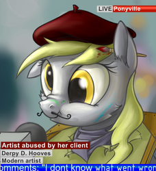 Size: 680x746 | Tagged: safe, artist:dryayberg, derpy hooves, pegasus, pony, g4, cute, derpabetes, female, mare, microphone, news, paintbrush, scrunchy face, solo