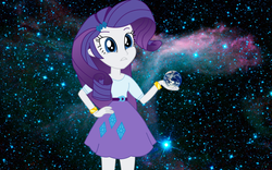 Size: 1024x640 | Tagged: safe, artist:sketchmcreations, vector edit, rarity, equestria girls, g4, my little pony equestria girls: rainbow rocks, clothes, cutie mark on clothes, earth, female, giantess, goddess, hand on hip, incredulous, macro, skirt, solo, space, stars, wristband