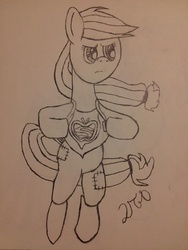 Size: 720x960 | Tagged: safe, artist:2tailedderpy, applejack, g4, crossover, female, monochrome, sketch, solo, traditional art