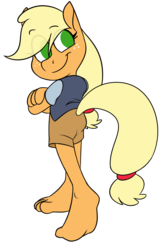 Size: 911x1377 | Tagged: safe, artist:silverscarf, derpibooru exclusive, applejack, earth pony, anthro, plantigrade anthro, g4, barefoot, feet, female, looking back, smiling, solo, toes