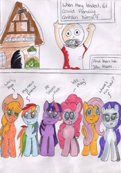 Size: 1740x2480 | Tagged: safe, artist:a_rachael_special, applejack, fluttershy, pinkie pie, rainbow dash, rarity, twilight sparkle, comic:ed'swildadventure, g4, brony, comic, ed-skar, felt tip, mane six, part of a series, traditional art