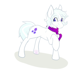 Size: 2000x2000 | Tagged: safe, artist:whisperfoot, double diamond, earth pony, pony, g4, clothes, cute, high res, male, raised hoof, scarf, simple background, smiling, solo, stallion, transparent background