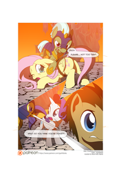 Size: 3541x5016 | Tagged: safe, artist:gashiboka, doctor whooves, fluttershy, rarity, time turner, earth pony, pony, comic:recall the time of no return, g4, bondage, comic, male, out of context, patreon, patreon logo, royal guard, stallion, tied up