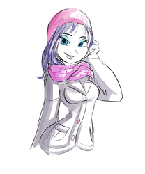 Size: 1280x1536 | Tagged: safe, artist:ponut_joe, rarity, equestria girls, g4, beanie, clothes, coat, eyeshadow, female, hat, lidded eyes, looking at you, makeup, open mouth, raised eyebrow, scarf, simple background, smiling, solo, trenchcoat