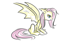 Size: 1280x720 | Tagged: safe, artist:ponut_joe, fluttershy, bat pony, pony, g4, female, flutterbat, questionable source, sitting, solo, spread wings