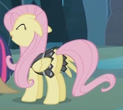 Size: 535x480 | Tagged: safe, screencap, fluttershy, pegasus, pony, g4, hearth's warming eve (episode), my little pony: friendship is magic, animation error, butt, cute, female, mare, plot, shyabetes, unfolding