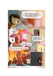 Size: 3541x5016 | Tagged: safe, artist:gashiboka, doctor whooves, fluttershy, pinkie pie, rarity, roseluck, time turner, earth pony, pony, comic:recall the time of no return, g4, comic, male, patreon, patreon logo, stallion