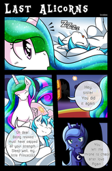Size: 1500x2286 | Tagged: safe, artist:vavacung, princess celestia, princess luna, oc, oc:liberty wing, oc:paper mache, comic:to love alicorn, g4, comic, dialogue, eyes closed, filly, luna is not amused, lying down, prone, sleeping, smiling, snoring, speech bubble, unamused, woona, zzz