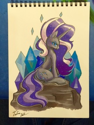 Size: 960x1280 | Tagged: safe, artist:tsitra360, nightmare rarity, g4, butt, commission, female, looking at you, plot, sitting, smiling, smirk, solo, traditional art