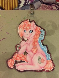 Size: 600x800 | Tagged: safe, artist:atomikk-bomb, oc, oc only, oc:cherryfiller, badge, con badge, meta, photo, selfie, twitter