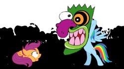 Size: 640x358 | Tagged: safe, artist:themasterofdespair, rainbow dash, scootaloo, g4, courage the cowardly dog, mask