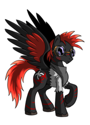 Size: 2089x2904 | Tagged: safe, artist:reptilecynrik, oc, oc only, oc:hazard redmane, pegasus, pony, bandana, clothes, goggles, high res, neckerchief, shirt, solo